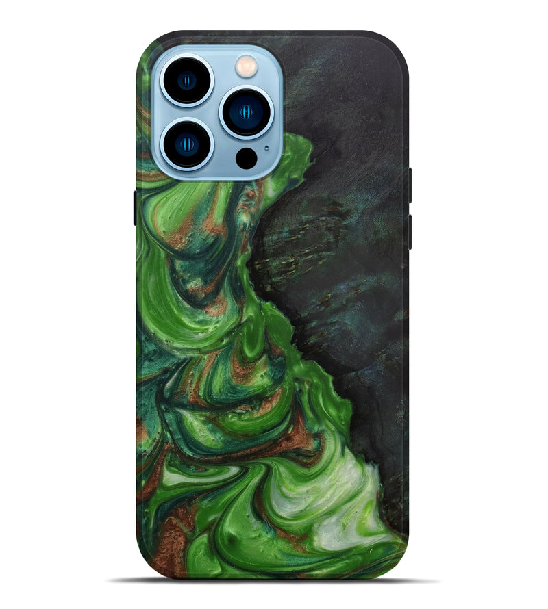 iPhone 14 Pro Max Wood+Resin Live Edge Phone Case - Yves (Dark Green, 582818)