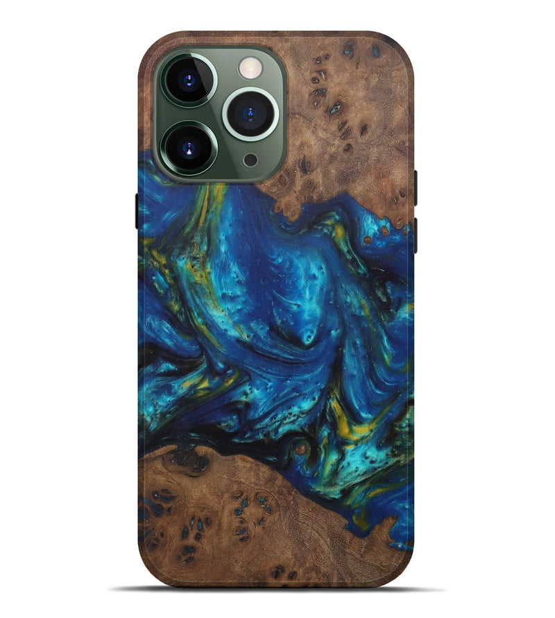 iPhone 13 Pro Max Wood+Resin Live Edge Phone Case - Carry (Teal & Gold, 576744)