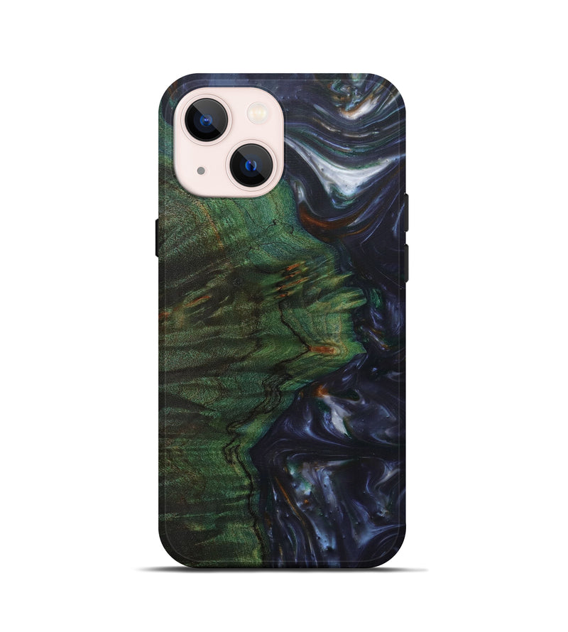 iPhone 13 mini Wood+Resin Live Edge Phone Case - Perl (Dark Blue, 585581)