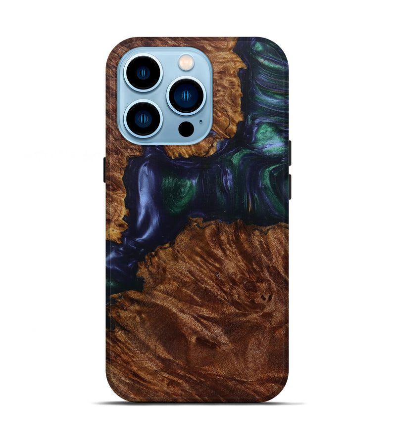 iPhone 14 Pro Wood+Resin Live Edge Phone Case - Audrye (Dark Green, 585205)