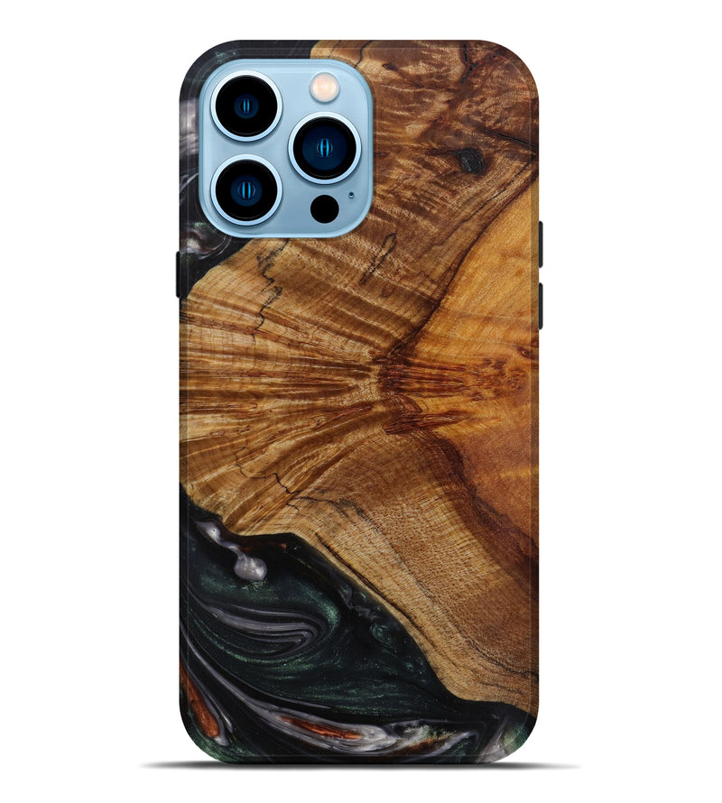 iPhone 14 Pro Max Wood+Resin Live Edge Phone Case - Lanny (Dark Green, 585139)
