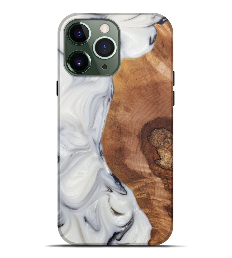 iPhone 13 Pro Max Wood+Resin Live Edge Phone Case - Mariesara (Black & White, 571537)