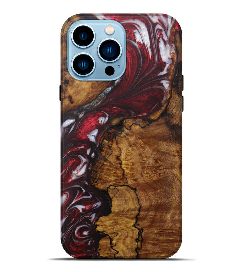iPhone 14 Pro Max Wood+Resin Live Edge Phone Case - Bernete (Dark Red, 585128)