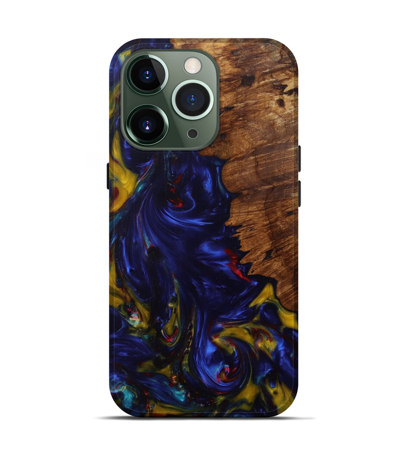 iPhone 13 Pro Wood+Resin Live Edge Phone Case - Mikelis (Dark Blue, 571506)