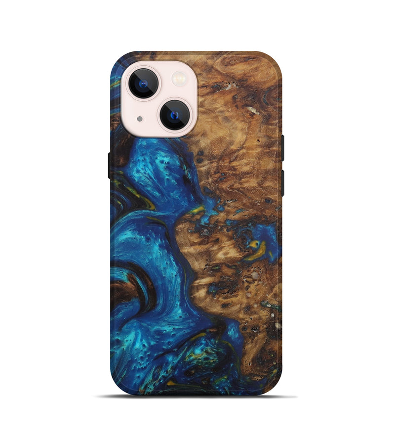 iPhone 13 mini Wood+Resin Live Edge Phone Case - Mohamed (Teal & Gold, 581684)