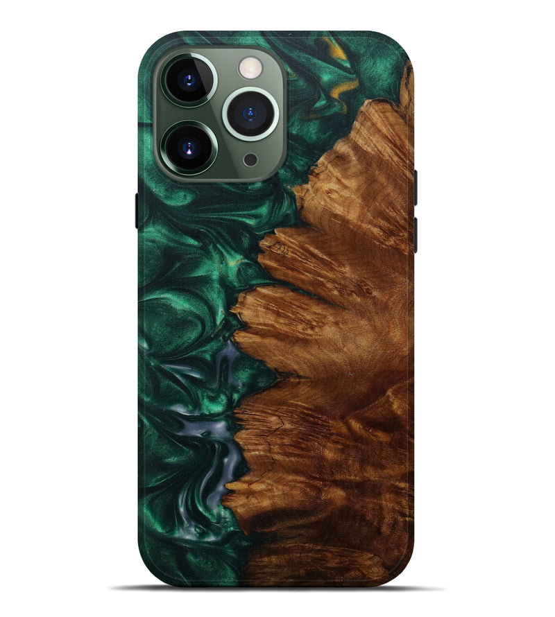 iPhone 13 Pro Max Wood+Resin Live Edge Phone Case - Gwenni (Dark Green, 588731)