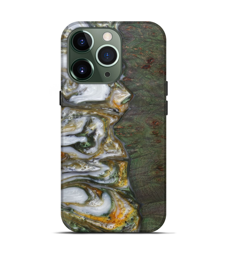 iPhone 13 Pro Wood+Resin Live Edge Phone Case - Clay (Dark Green, 586080)