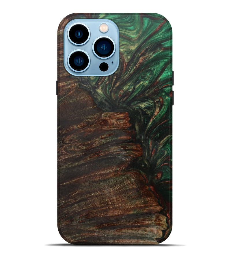 iPhone 14 Pro Max Wood+Resin Live Edge Phone Case - Cherise (Dark Green, 587067)