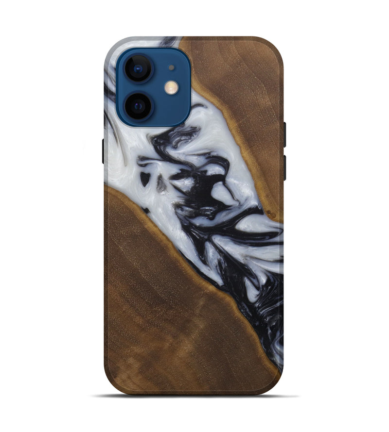 iPhone 12 Wood+Resin Live Edge Phone Case - Andromache (Black & White, 580088)