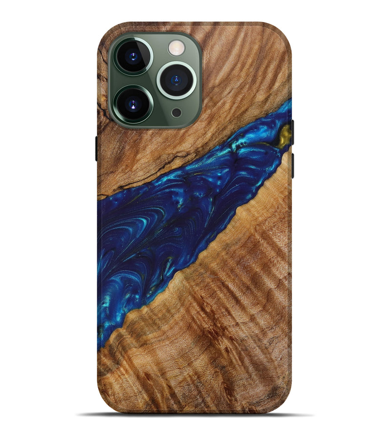 iPhone 13 Pro Max Wood+Resin Live Edge Phone Case - Bria (Teal & Gold, 639107)