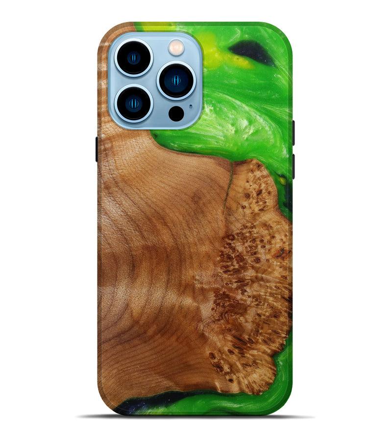 iPhone 14 Pro Max Wood+Resin Live Edge Phone Case - Bonnee (Dark Green, 585618)