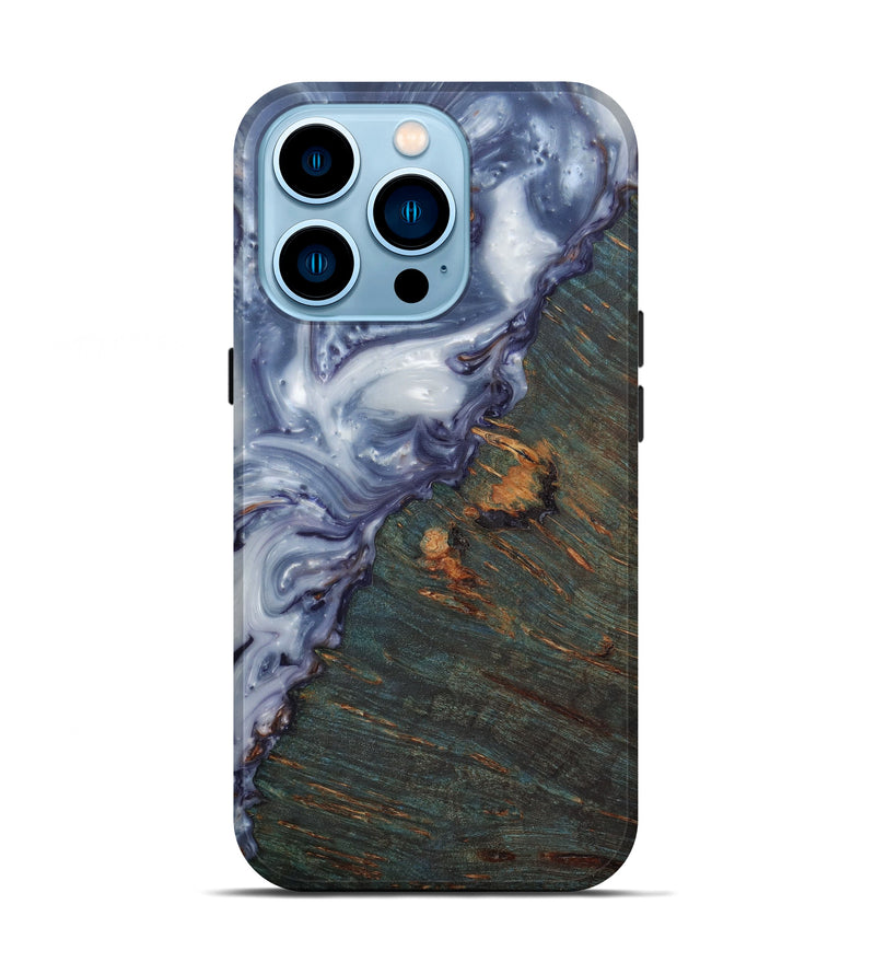iPhone 14 Pro Wood+Resin Live Edge Phone Case - Vicente (Light Blue, 585575)