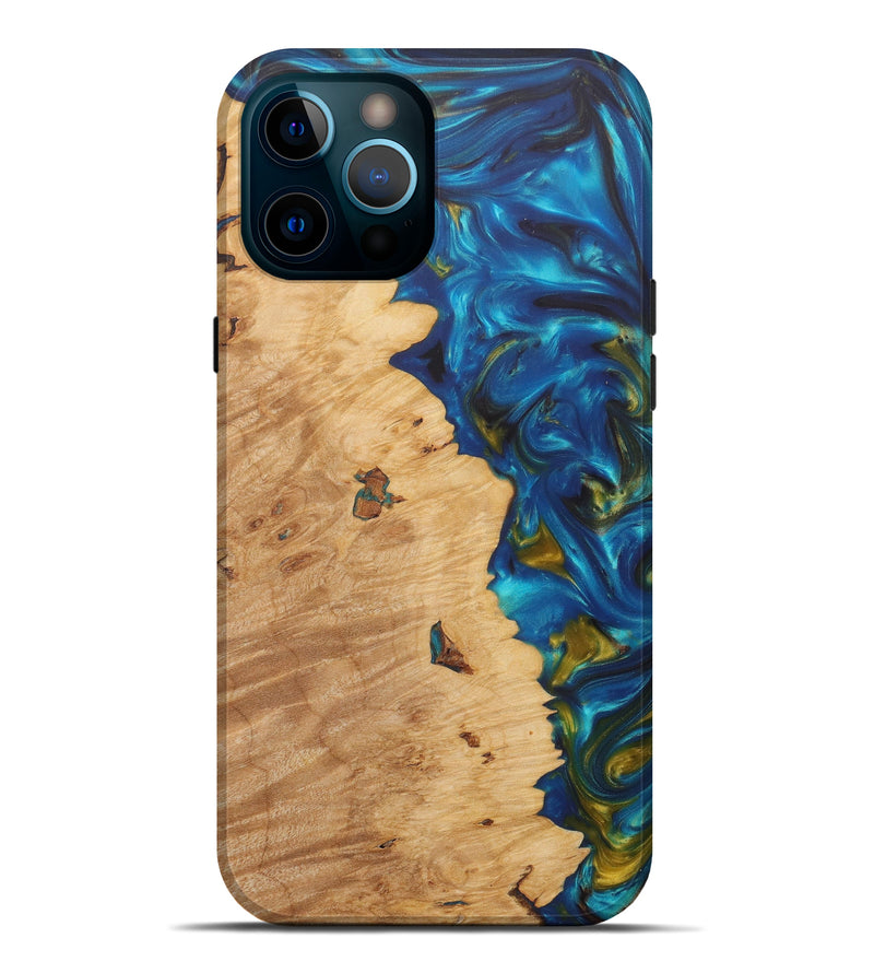iPhone 12 Pro Max Wood+Resin Live Edge Phone Case - Emerson (Teal & Gold, 576737)