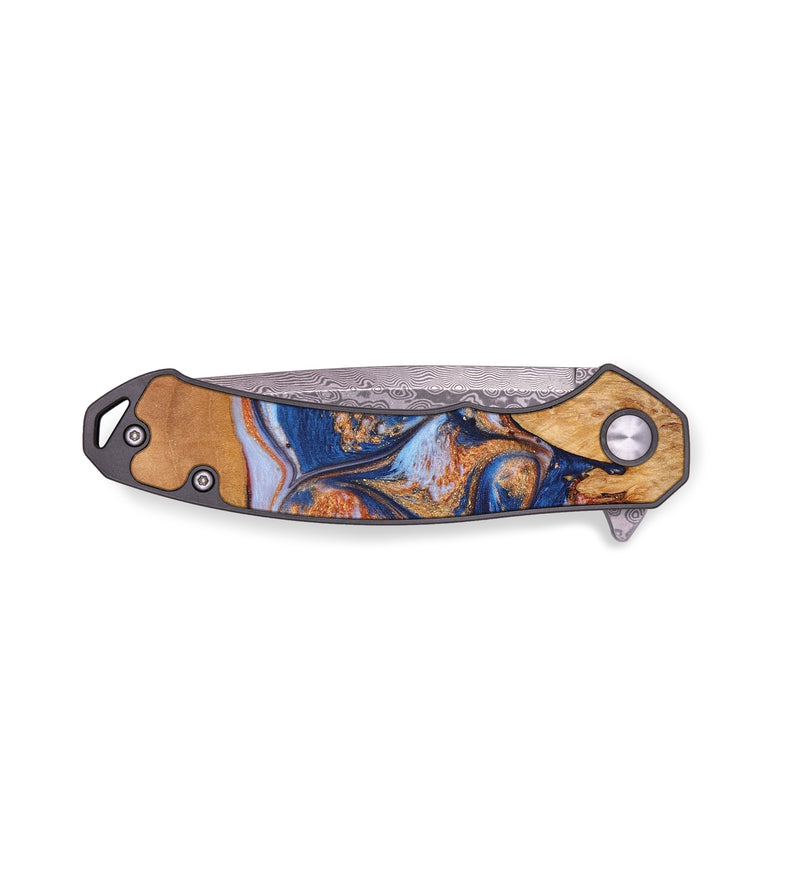 EDC Wood+Resin Pocket Knife - Maria (Teal & Gold, 639981)