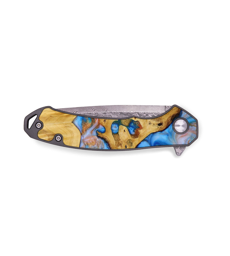 EDC Wood+Resin Pocket Knife - Patsy (Teal & Gold, 643166)