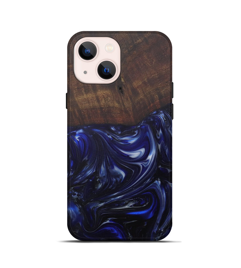 iPhone 13 mini Wood+Resin Live Edge Phone Case - Hotline (Dark Blue, 571505)