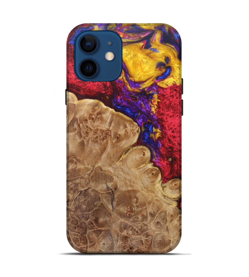 iPhone 12 Wood+Resin Live Edge Phone Case - Ebony (Dark Red, 616670)