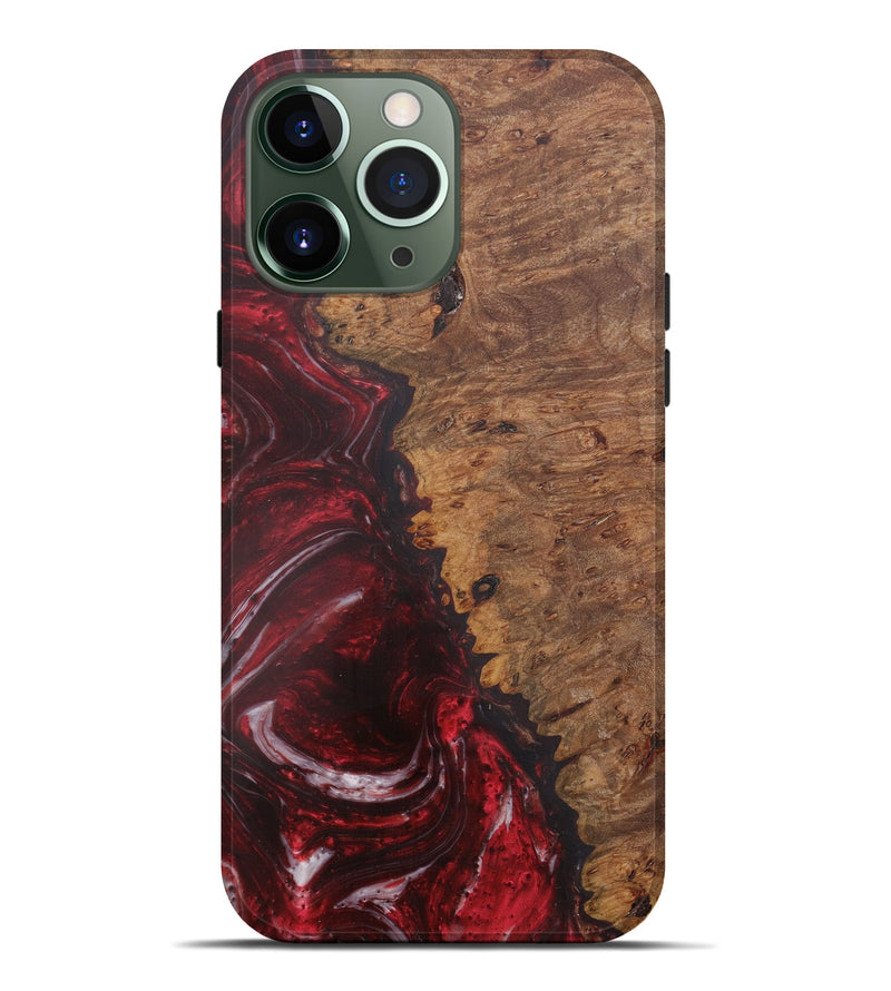 iPhone 13 Pro Max Wood+Resin Live Edge Phone Case - Jelene (Dark Red, 576787)