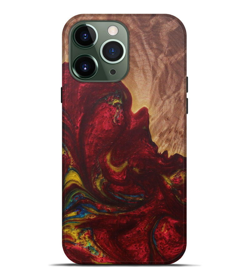 iPhone 13 Pro Max Wood+Resin Live Edge Phone Case - Prafula (Dark Red, 585206)