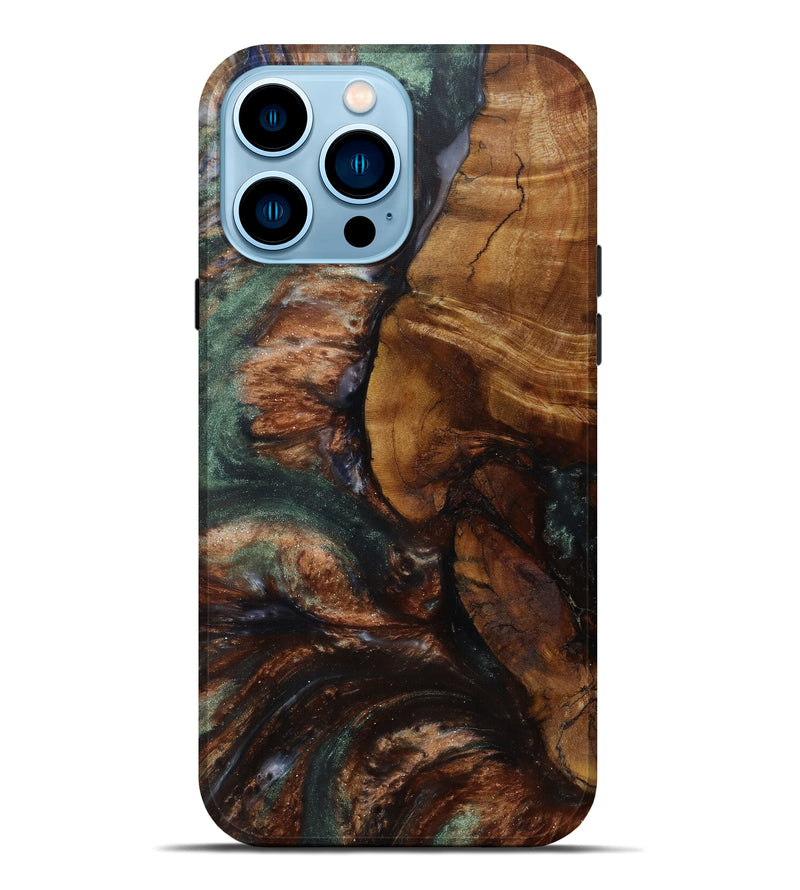 iPhone 14 Pro Max Wood+Resin Live Edge Phone Case - Malvina (Dark Green, 585184)