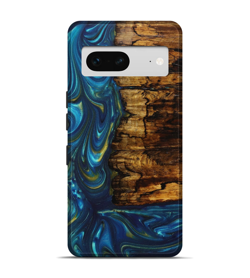 Pixel 7 Wood+Resin Live Edge Phone Case - Milton (Teal & Gold, 639111)