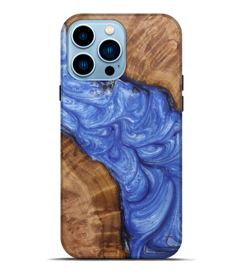 iPhone 14 Pro Max Wood+Resin Live Edge Phone Case - Harriett (Light Blue, 588678)