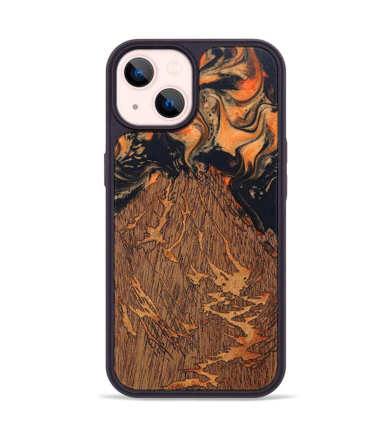 iPhone 14 Wood+Resin Phone Case - Delbert (Lava, 627179)