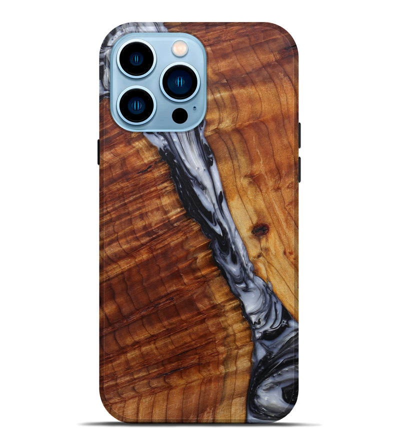 iPhone 14 Pro Max Wood+Resin Live Edge Phone Case - Lara (Black & White, 586768)