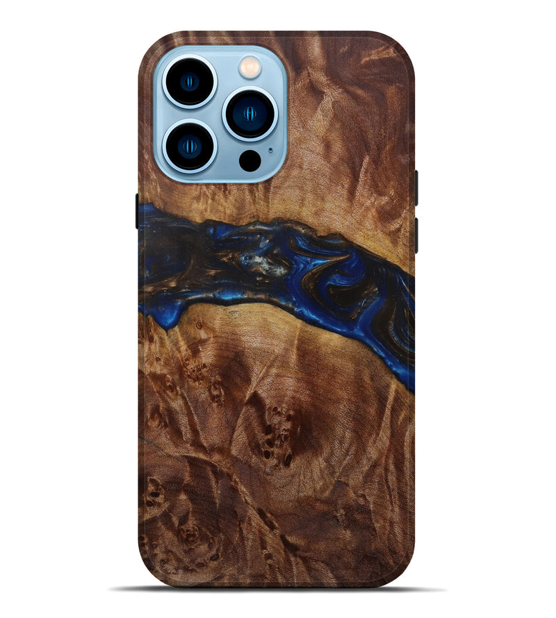 iPhone 14 Pro Max Wood+Resin Live Edge Phone Case - Etienne (Dark Blue, 584095)
