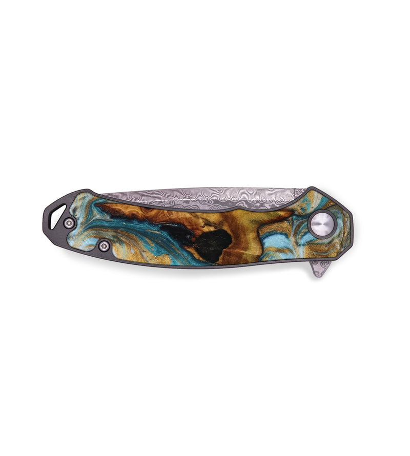 EDC Wood+Resin Pocket Knife - Gianna (Teal & Gold, 643013)