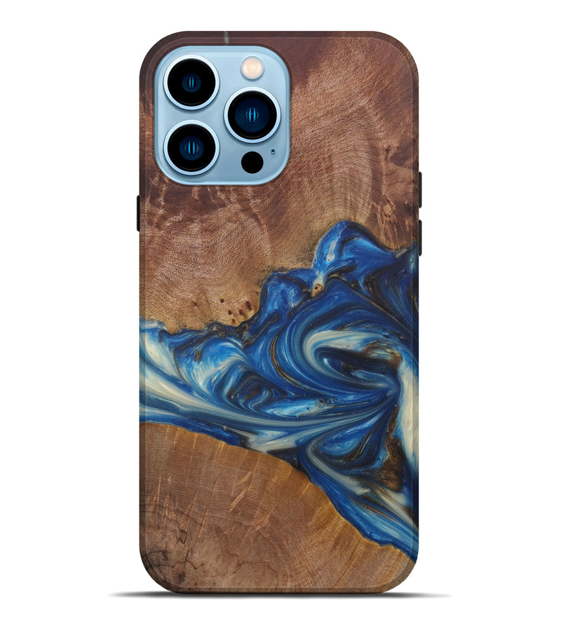 iPhone 14 Pro Max Wood+Resin Live Edge Phone Case - Shanna (Light Blue, 586286)