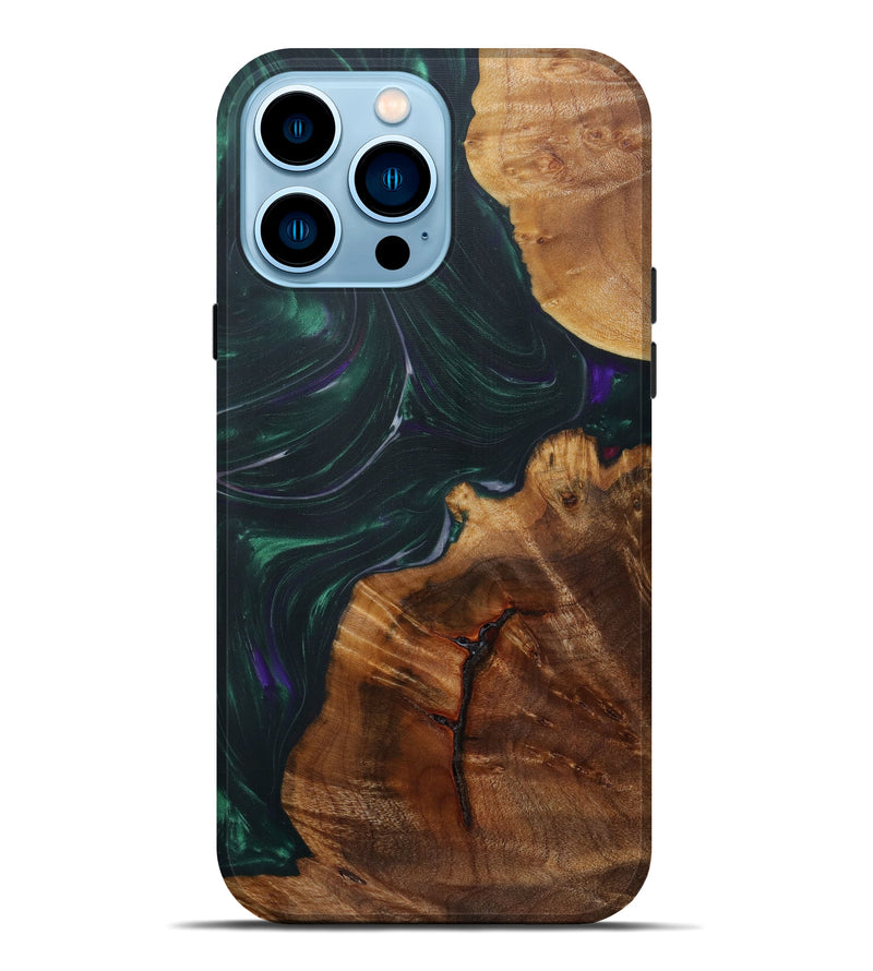 iPhone 14 Pro Max Wood+Resin Live Edge Phone Case - Atalanta (Dark Green, 585149)