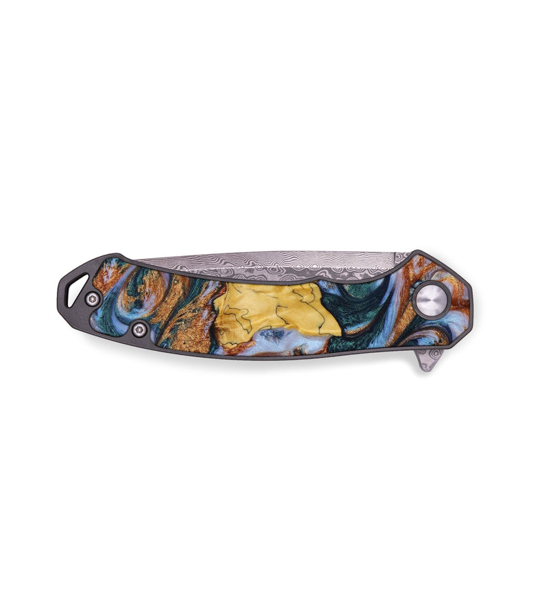 EDC Wood+Resin Pocket Knife - Madisyn (Teal & Gold, 641493)