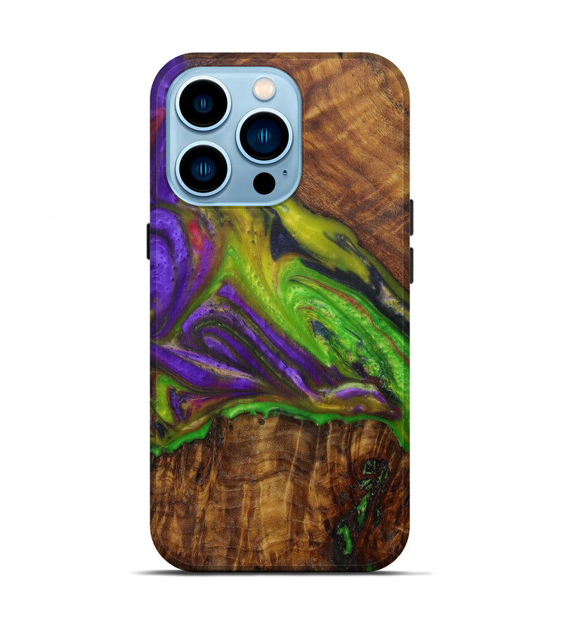iPhone 14 Pro Wood+Resin Live Edge Phone Case - Carmela (Dark Green, 588675)