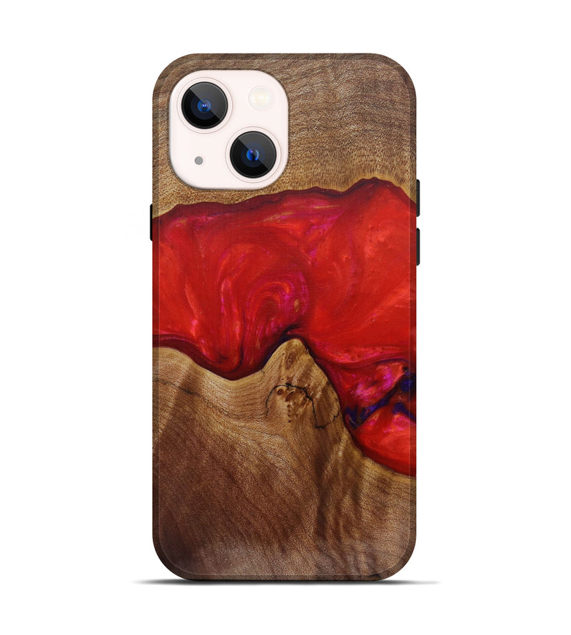 iPhone 13 Wood+Resin Live Edge Phone Case - Mace (Dark Red, 582803)