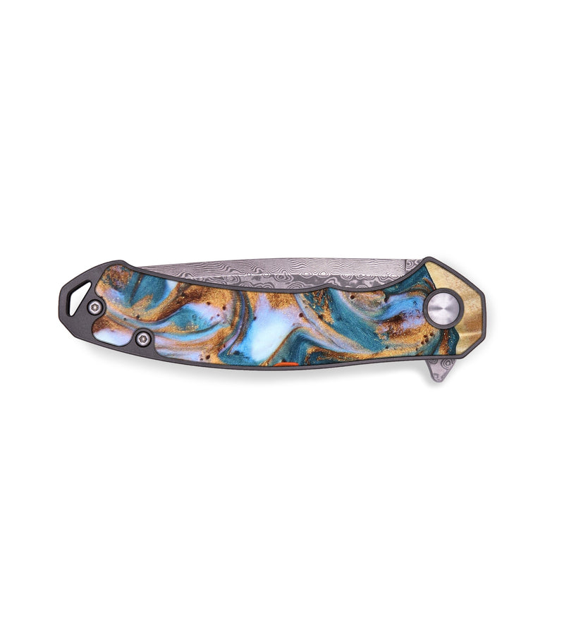 EDC Wood+Resin Pocket Knife - Gertrude (Teal & Gold, 636397)