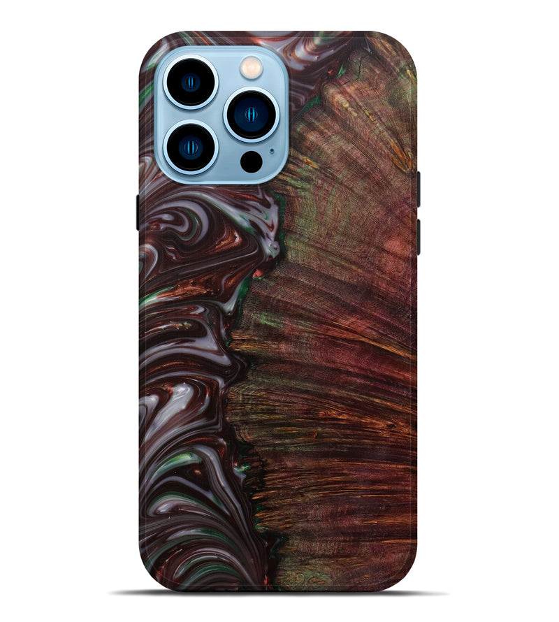 iPhone 14 Pro Max Wood+Resin Live Edge Phone Case - Brahmananda (Dark Red, 585227)