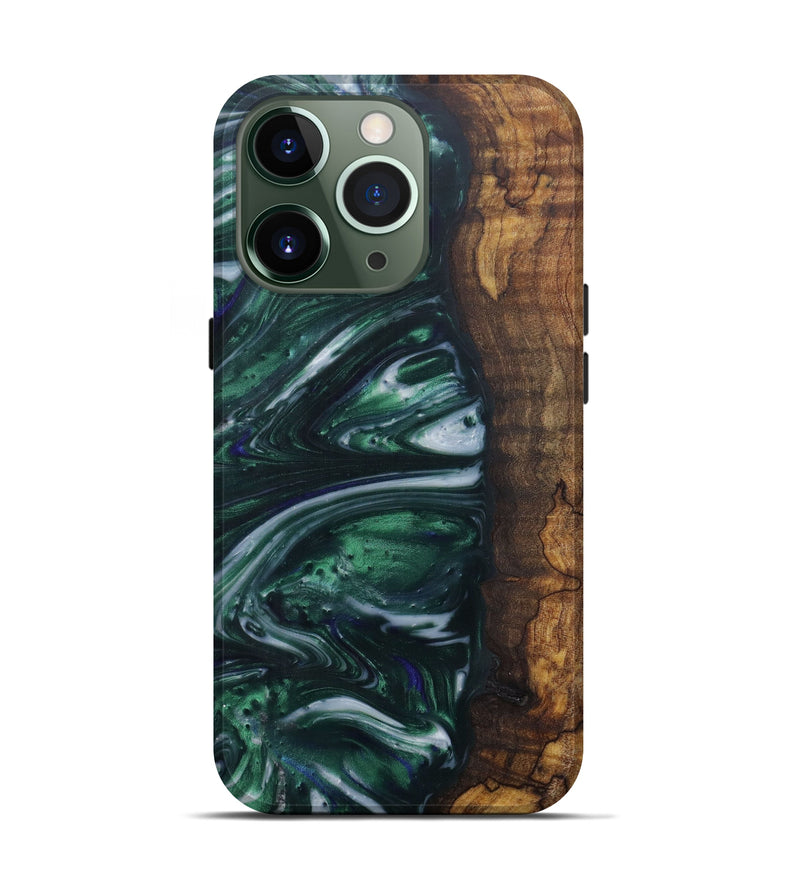 iPhone 13 Pro Wood+Resin Live Edge Phone Case - Trudey (Dark Green, 571554)