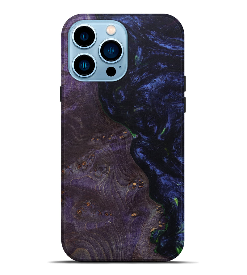 iPhone 14 Pro Max Wood+Resin Live Edge Phone Case - Caria (Dark Blue, 585599)