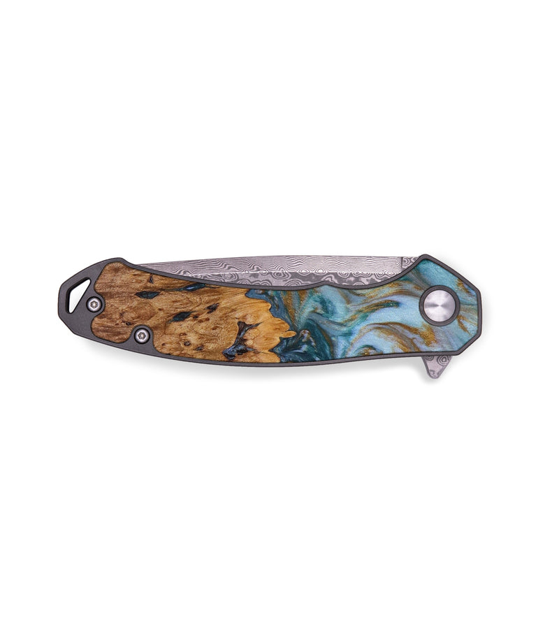 EDC Wood+Resin Pocket Knife - Stacy (Teal & Gold, 643014)