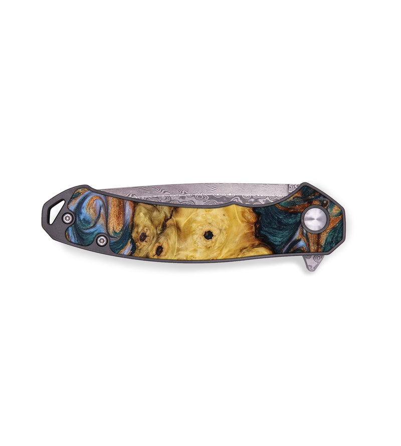 EDC Wood+Resin Pocket Knife - Sharon (Teal & Gold, 641488)