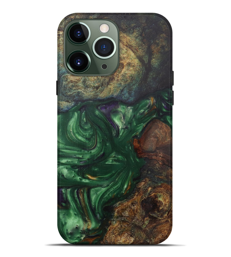 iPhone 13 Pro Max Wood+Resin Live Edge Phone Case - Ranson (Dark Green, 582851)