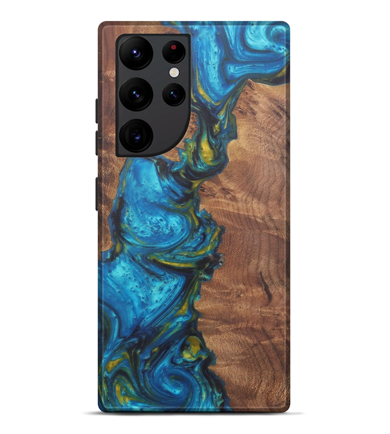 Galaxy S22 Ultra Wood+Resin Live Edge Phone Case - Fanchon (Teal & Gold, 574879)