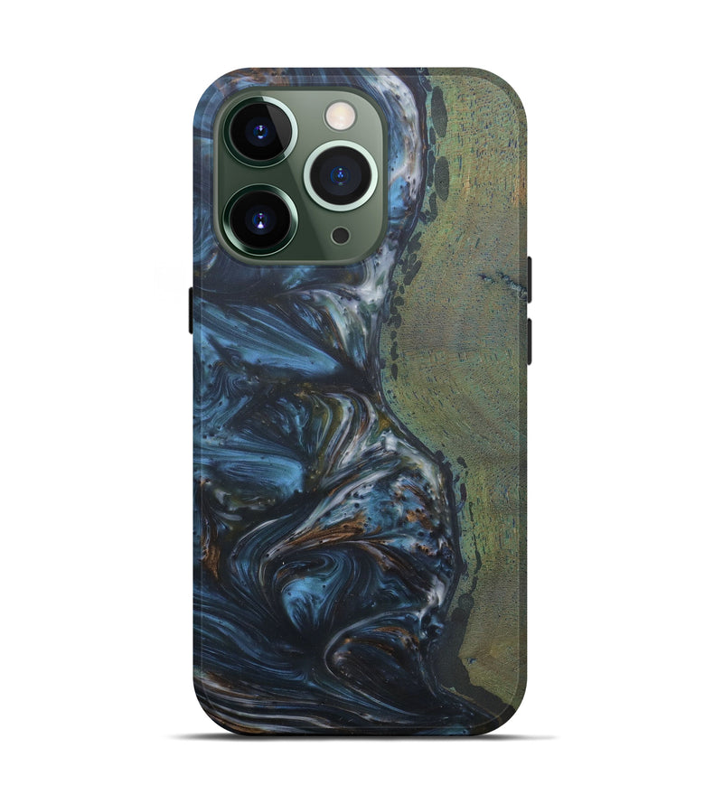 iPhone 13 Pro Wood+Resin Live Edge Phone Case - Thoai (Dark Blue, 576768)