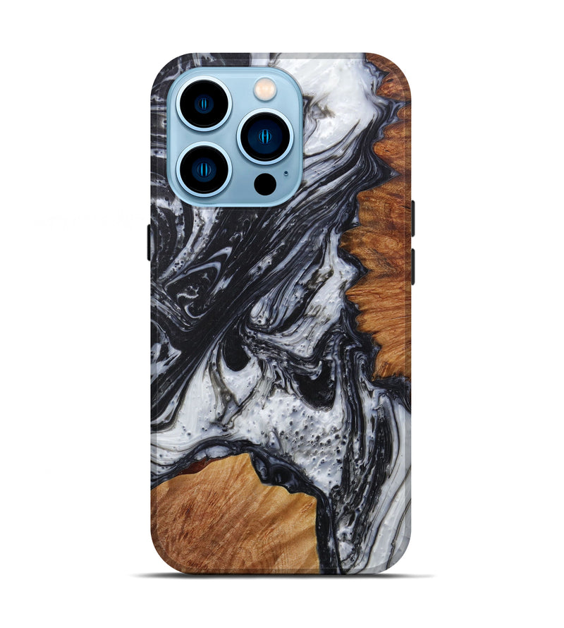 iPhone 14 Pro Wood+Resin Live Edge Phone Case - Charity (Black & White, 588031)