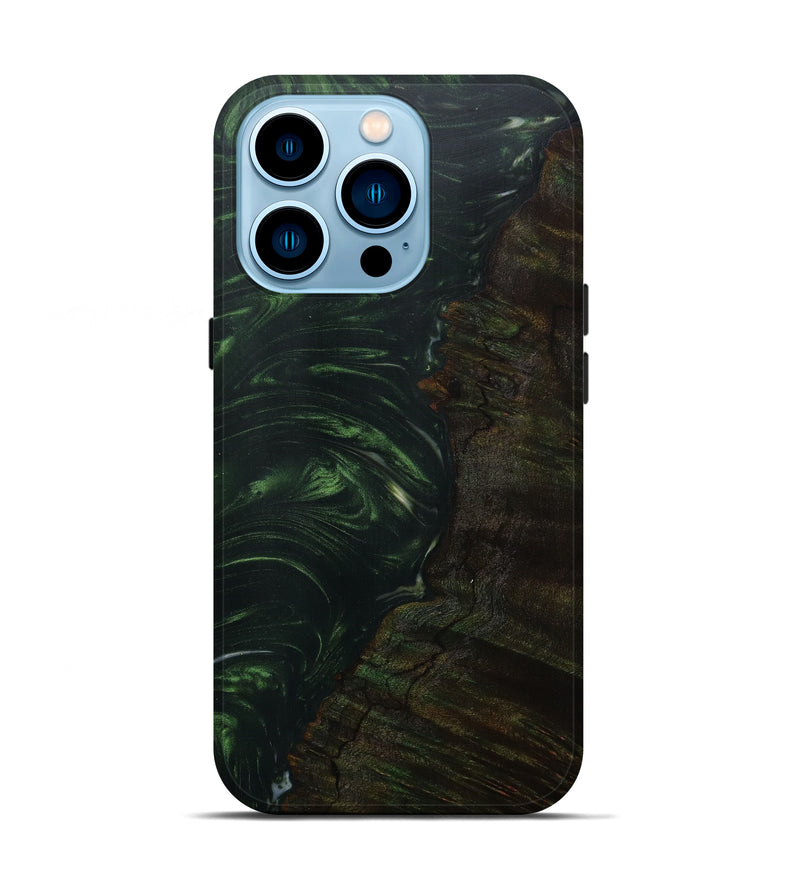 iPhone 14 Pro Wood+Resin Live Edge Phone Case - Kazuo (Dark Green, 586105)