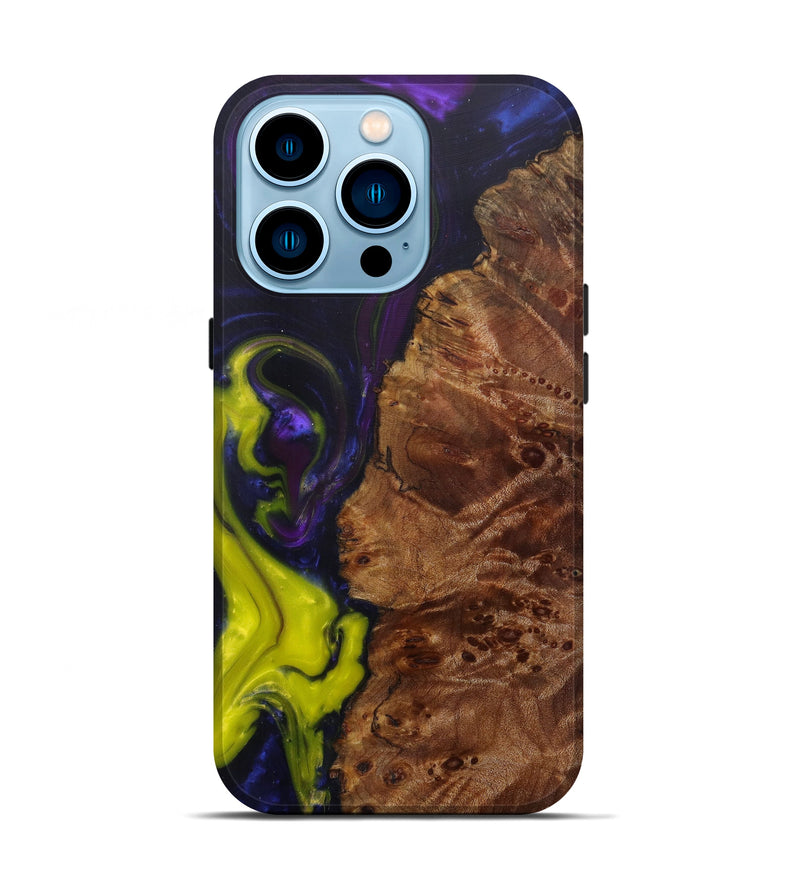 iPhone 14 Pro Wood+Resin Live Edge Phone Case - Leddy (Dark Blue, 584058)