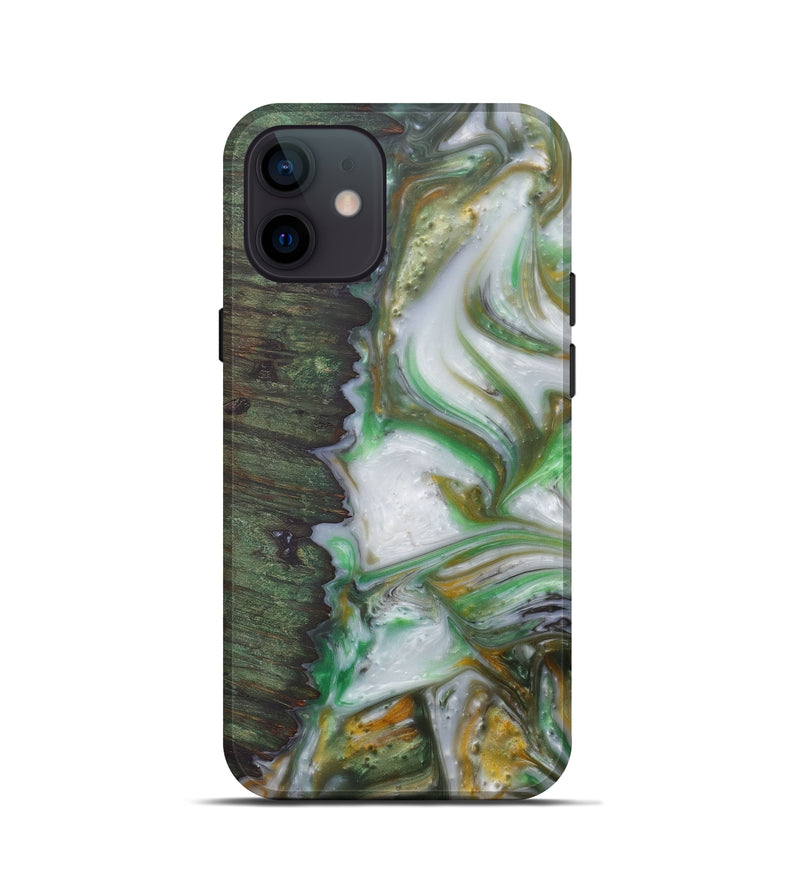 iPhone 12 mini Wood+Resin Live Edge Phone Case - Glass (Dark Green, 577511)