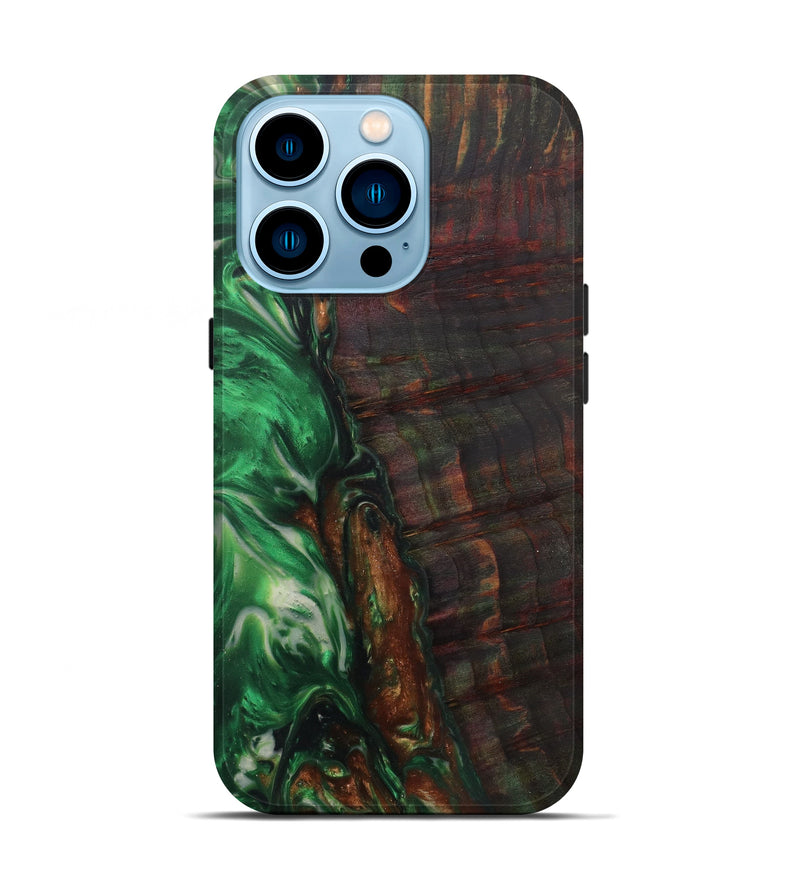 iPhone 14 Pro Wood+Resin Live Edge Phone Case - Fayma (Dark Green, 587068)