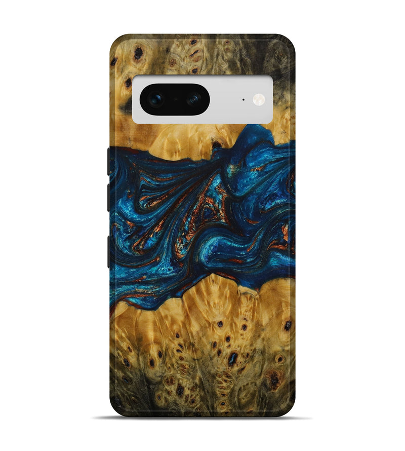 Pixel 7 Wood+Resin Live Edge Phone Case - Journee (Teal & Gold, 647812)